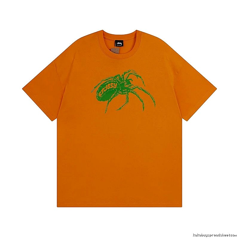 Stussy Orange Spider Graphic T-Shirt Streetwear Look Logo