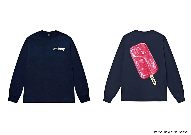 Stussy popsicle print dark blue long-sleeved shirt