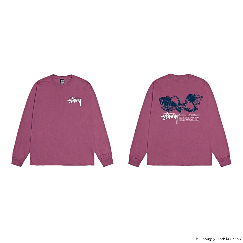Stussy printed retro style rose red long sleeves