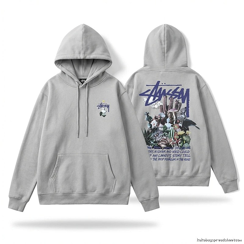 Stussy - printed trendy gray hoodie