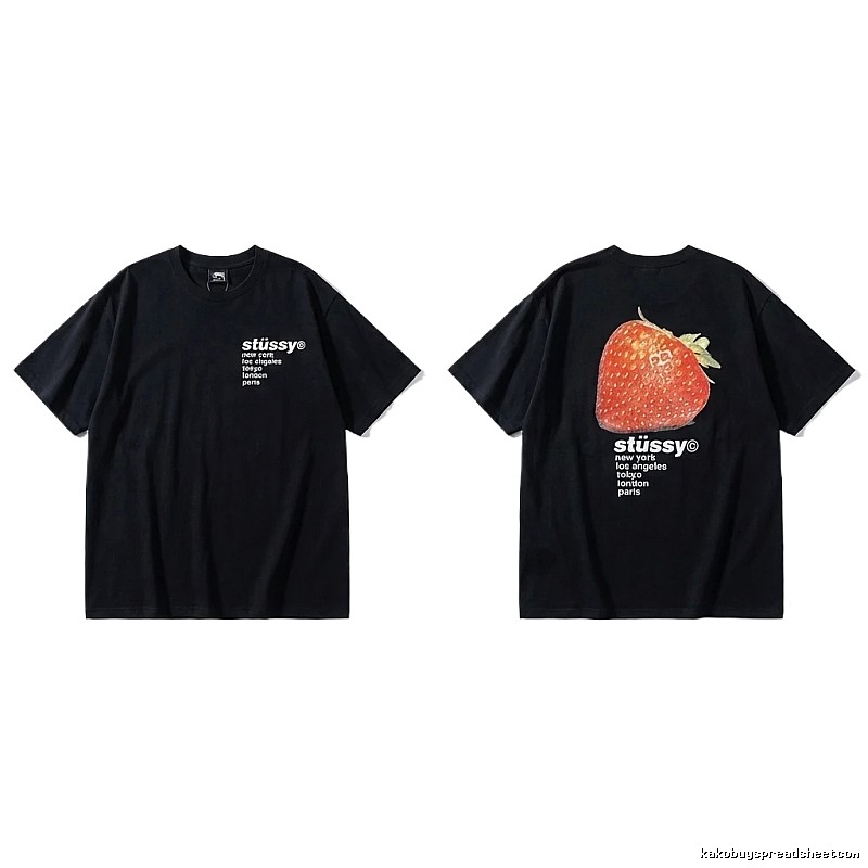 Stussy Strawberry Print Black T-shirt