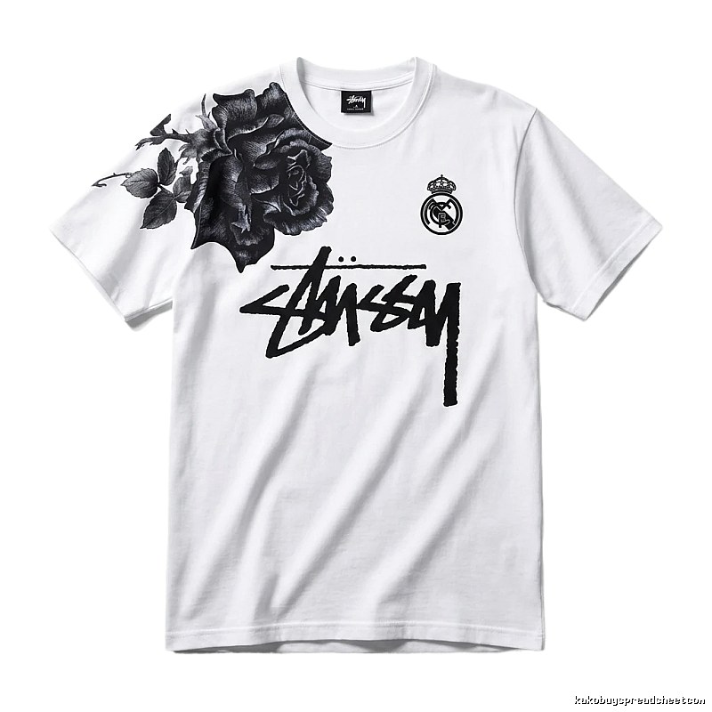 Stussy White T-shirt with Rose Print