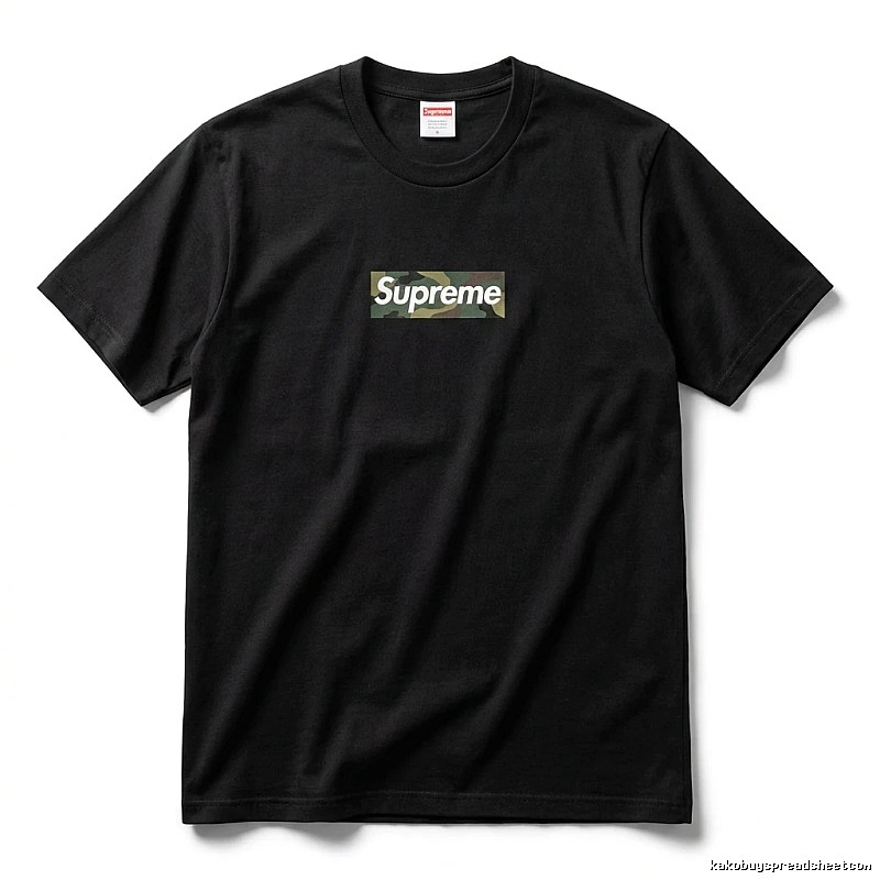 Supreme camouflage-style black T-shirt