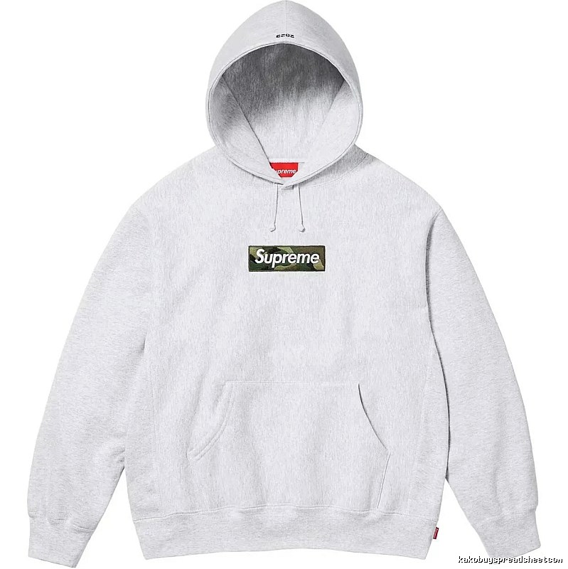 Supreme Patterned Logo hoodie Gray Red Oversized with Polished Detail