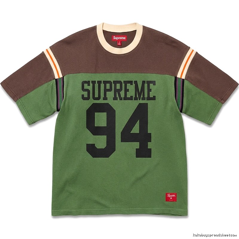 Supreme retro-style green and brown color-blocking T-shirt