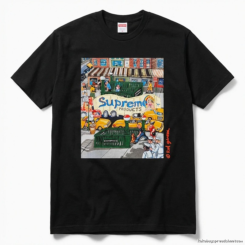 Supreme street style black T-shirt