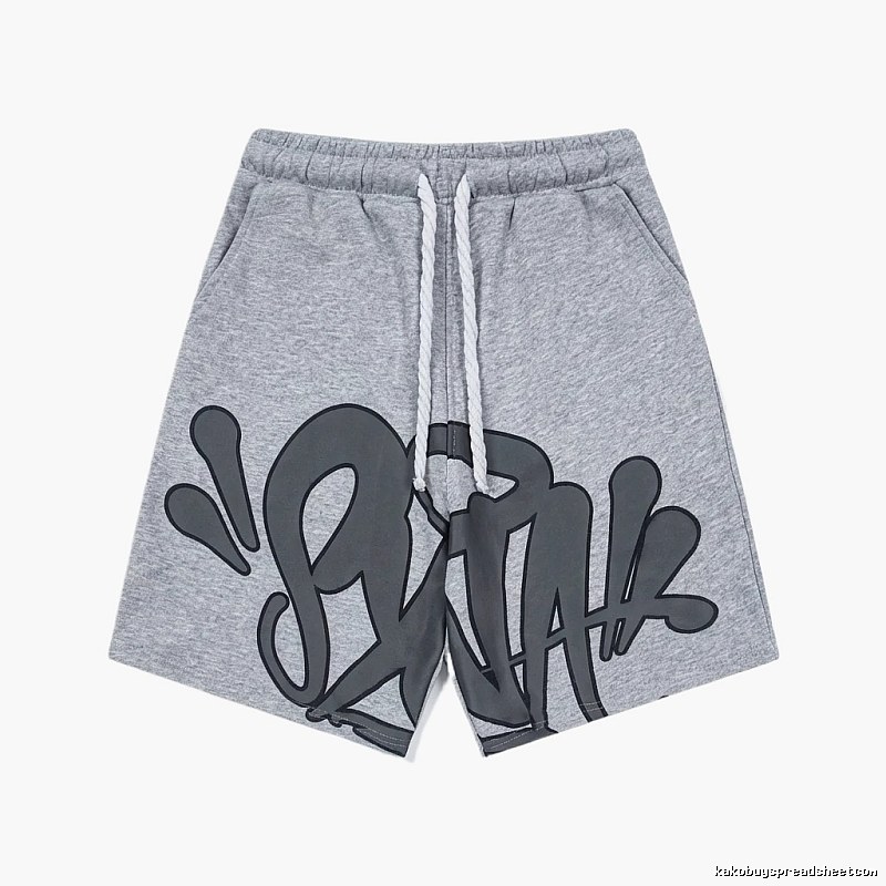SynaWorld graffiti-style gray shorts