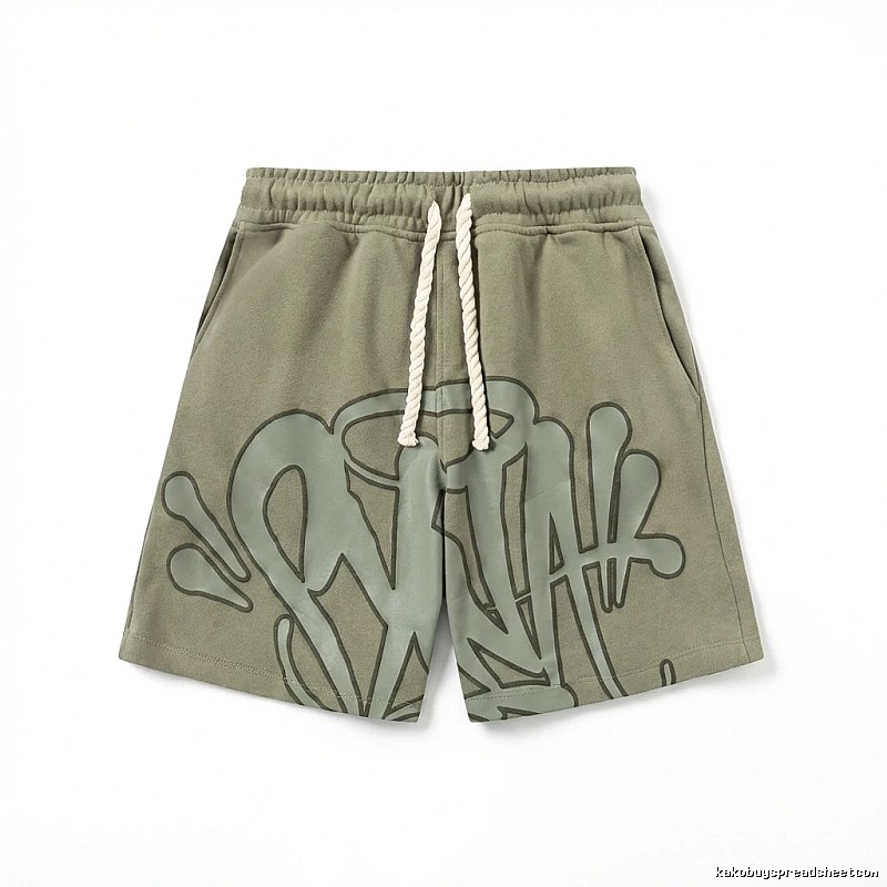 SynaWorld graffiti-style military green shorts