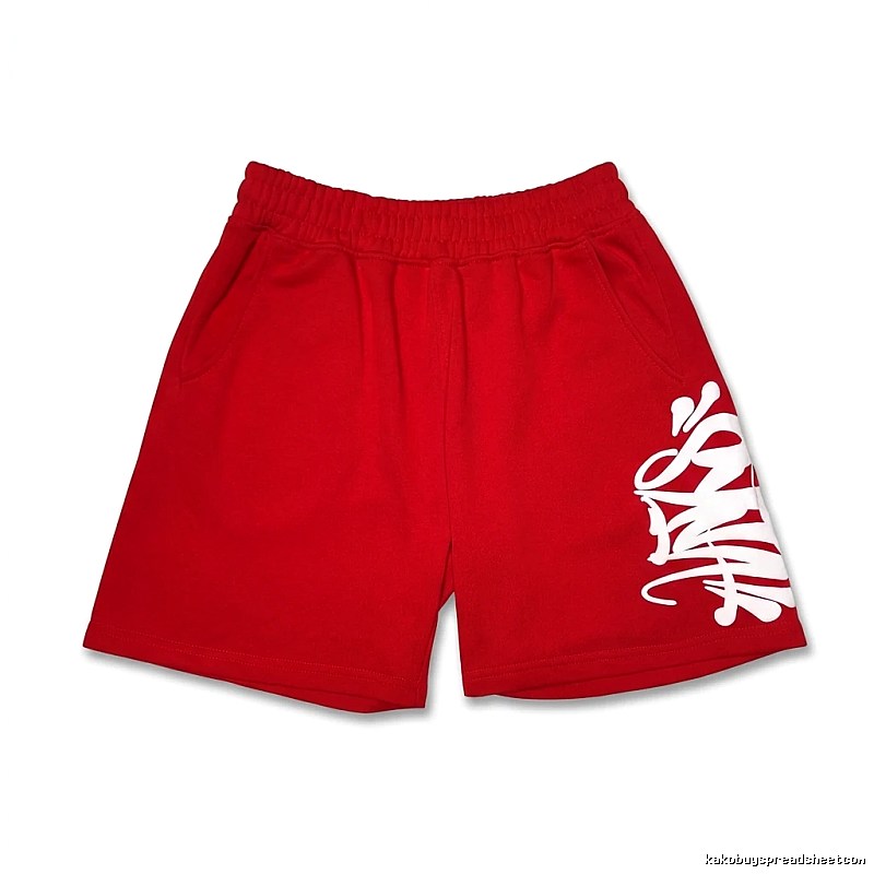 SynaWorld graffiti-style red shorts