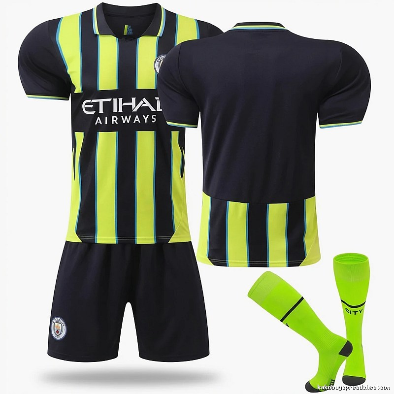 The Manchester City MCFC sporty yellow and black jersey.