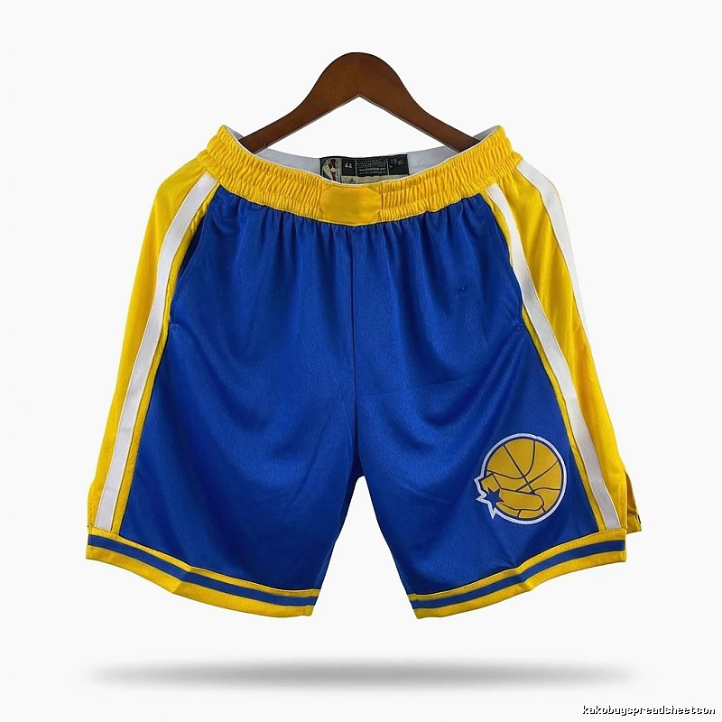 The retro blue and yellow shorts of the Golden State Warriors for Curry.