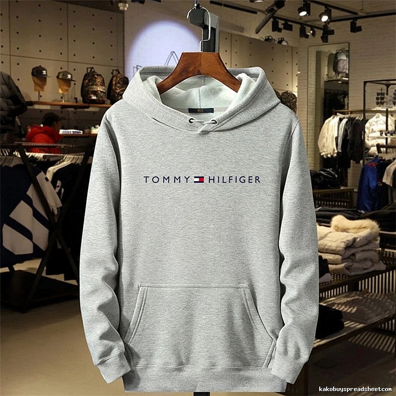 Tommy Hilfiger Light Gray Logo Hoodie Casual Layering