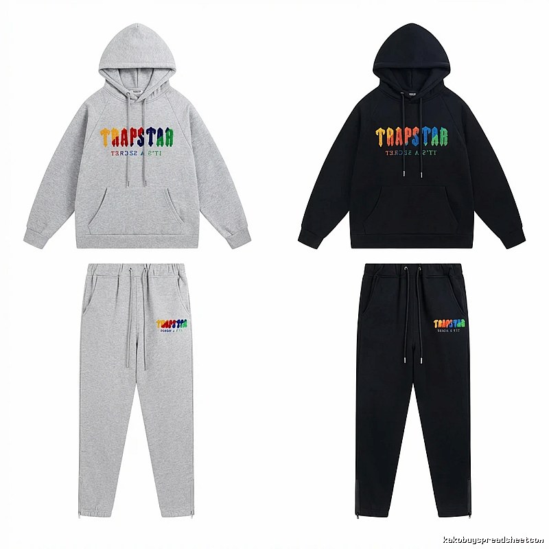 Trapstar Rainbow Wind Grey/Black Hooded Set