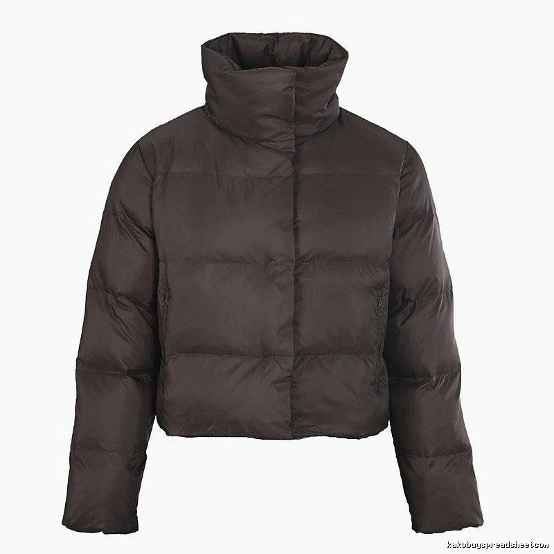 Travel Stand-Collar Puffer Jacket - horizontal quilting and a clean short winter fit