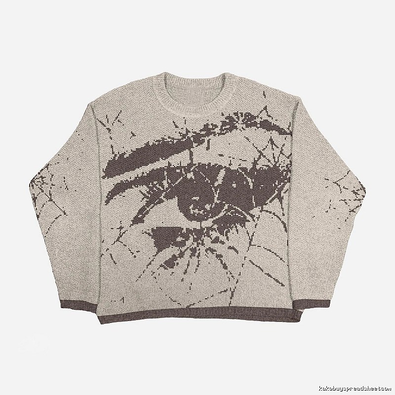 Urban Anime graphic sweater Black Knit Top with Statement Pattern