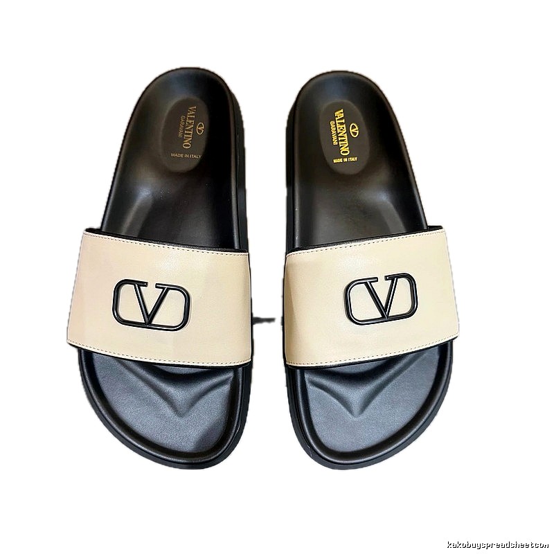 Valentino V-Logo Affordable Luxury Style Beige-Black Slide Sandals