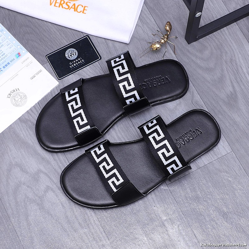 Versace Greek Key Light Luxury Style Black Slides