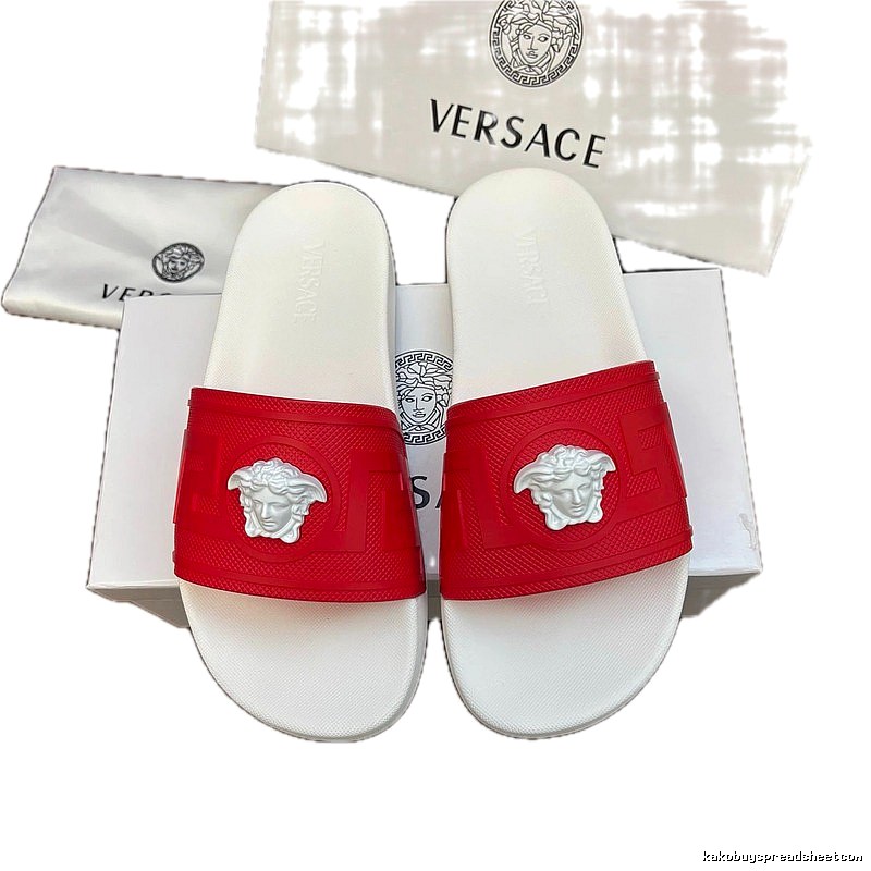 Versace Medusa Trendy Luxury Style Red and White Slide Sandals