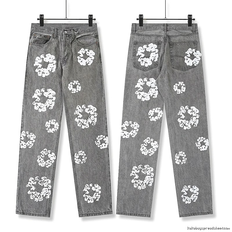 Vintage Style Gray Pants with DENIM TEARS Print