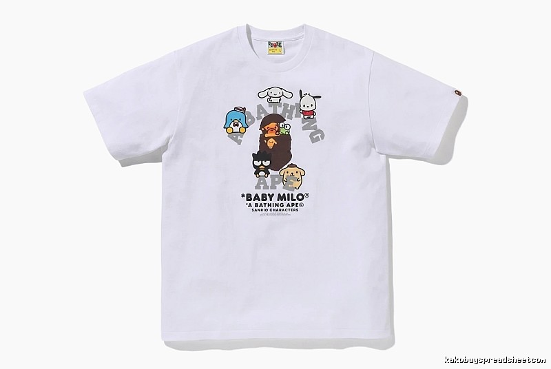 White short-sleeved shirt with Bape cartoon prints