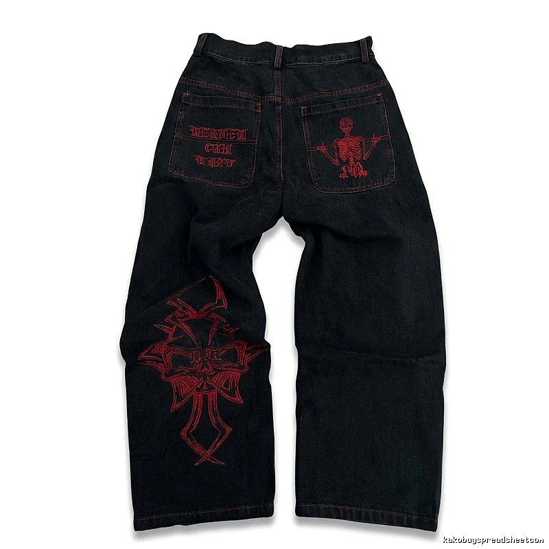 Y2K style black and red jeans