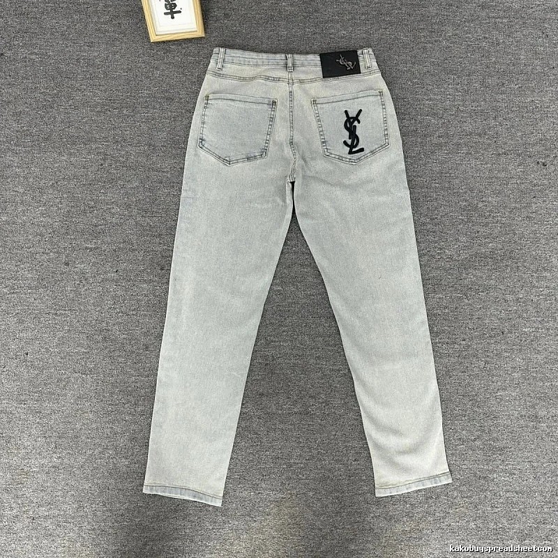 YSL Street Denim Detail Logo Jeans Daily Styling